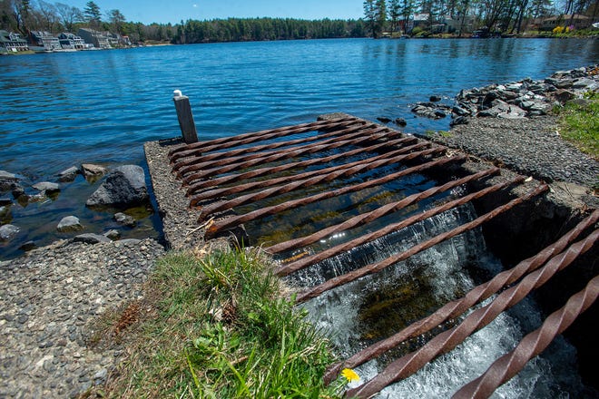 This earth dam at Boon Lake off Barton Road in Stow empties into the Assabet River on April 26, 2024.